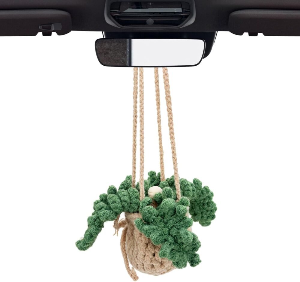 2 PCS Crochet Car Air Freshener, 12ml Empty Car Diffuser Bottle with Crochet Hanging Plant Basket, Hanging Fragrance Oil Diffuser for Car Interior Decor, Car Accessories