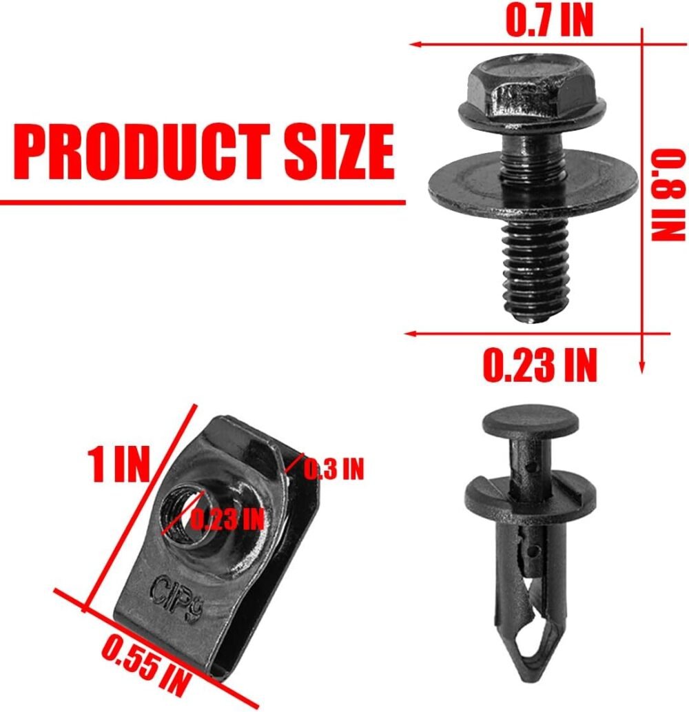 70 PCS Engine Under Cover Splash Shield Body Bolts Screws, Universal Extruded U-Nuts Kit, Bumper Fender Liner Push Retainer Fastener Clips, Replacement for  EX35 - Image 2
