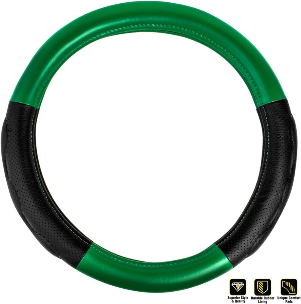 54077 18 inches  Steering Wheel Cover Full Green with Black Comfort Pad - Image 2