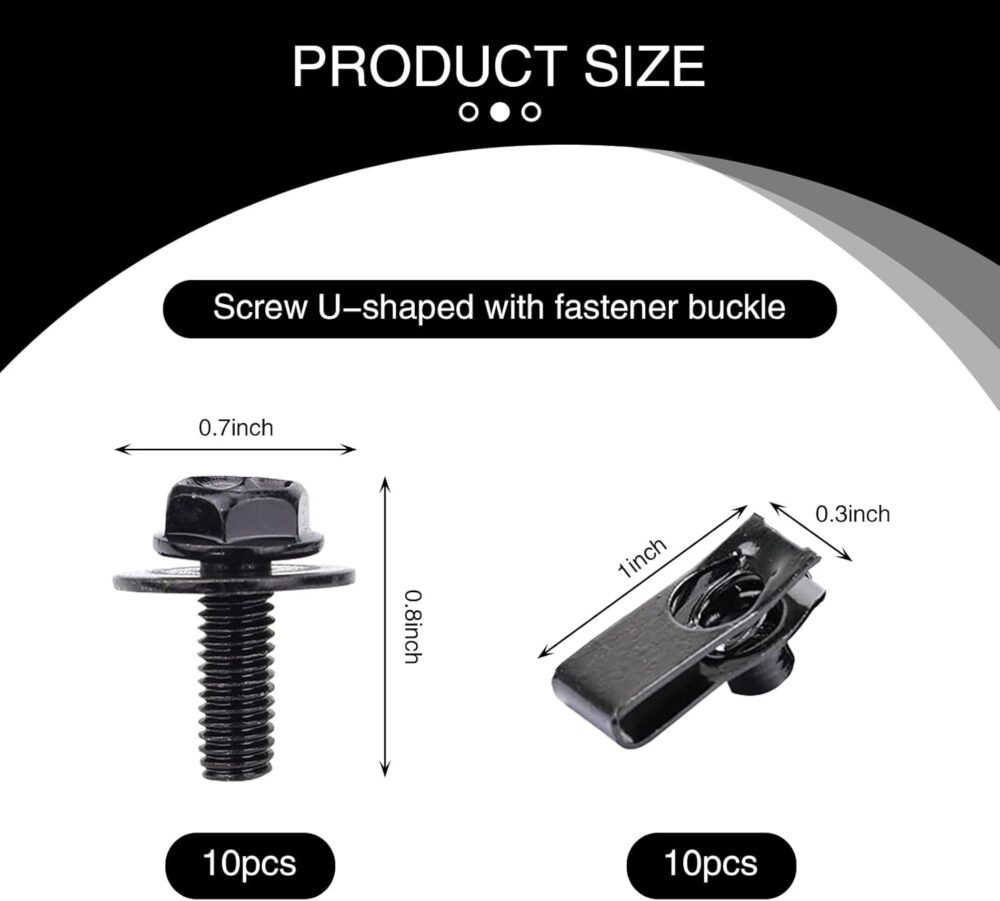 20 PCS Automotive Body Bolt and U-nut Clamp Kit, Hood Guard Spiral, Bumper Fender Liner Push Pull Metal Rust-Resistant U Retainer, Universal for Most Cars Fastening Accessories (Black) - Image 2