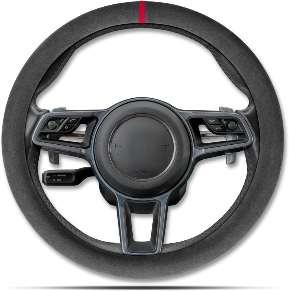 Car Steering Wheel Cover, Anti-Slip, Comfortable Grip, Breathable, Durable, Full Surround, Universal Fit Car Interior - Black (Red Mark) - Regular Style