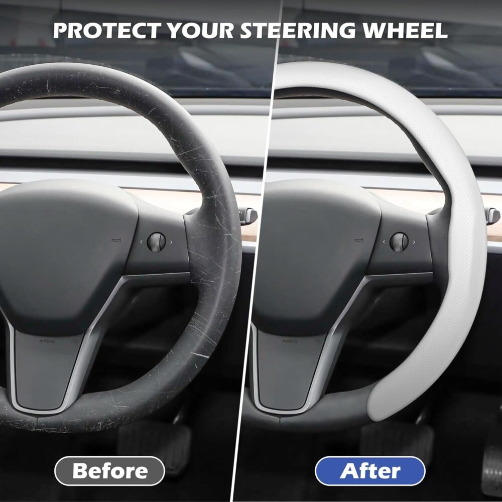 Leather Steering Wheel Cover, Universal 15 Inch Premium Non-Slip Steering Wheel Cover White - Image 2