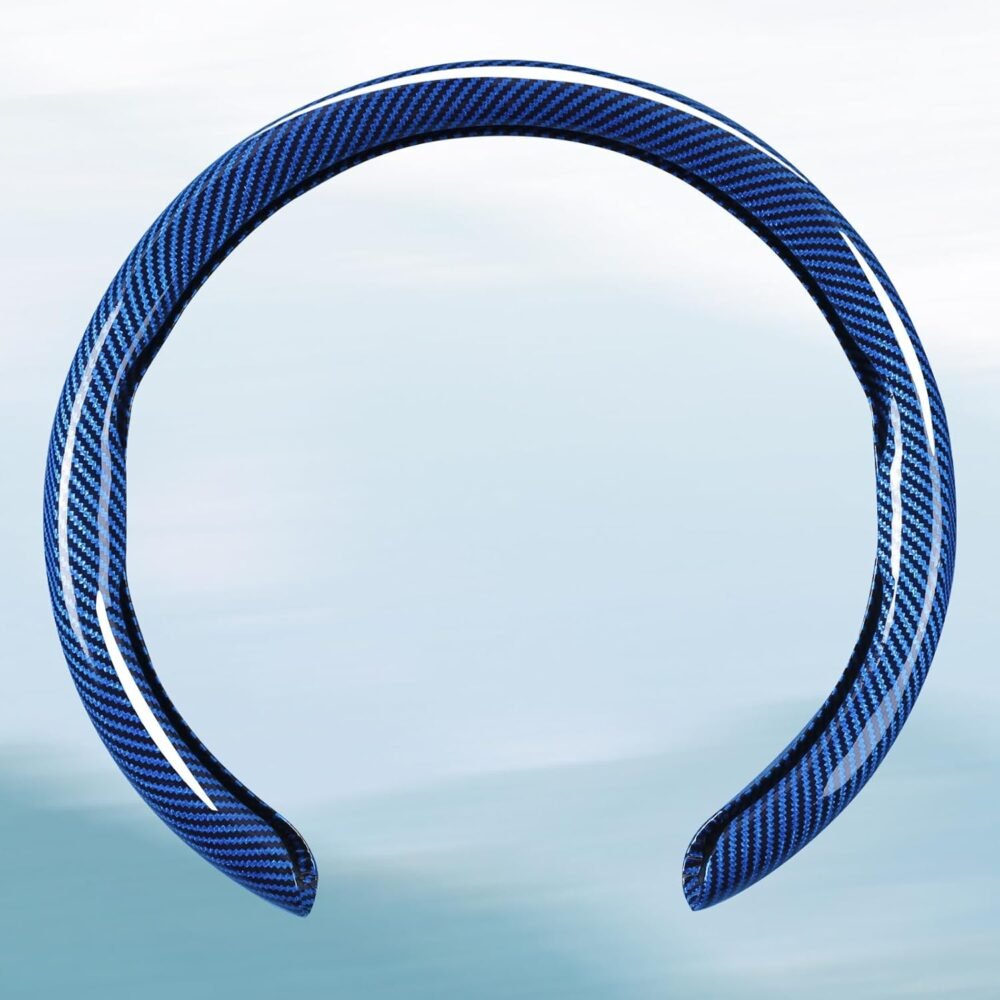Car Steering Wheel Cover Bright Carbon Fiber, Non-Slip Steering Wheel Wrap Universal 14.5-15 inch Steering Wheel Car Accessories Interior Protector, Blue