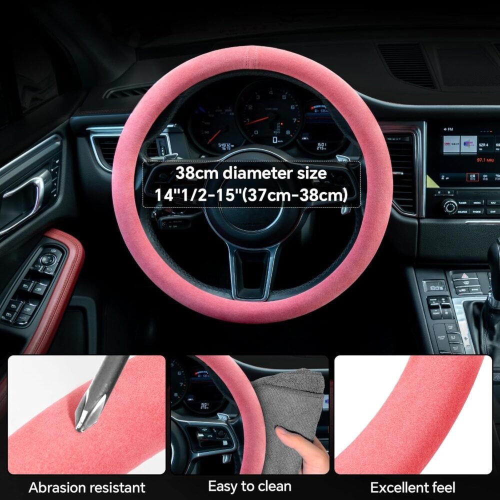 Car Steering Wheel Cover, Anti-Slip, Comfortable Grip, Breathable, Durable, Full Surround, Universal Fit Car Interior - Pink - Regular Style - Image 2