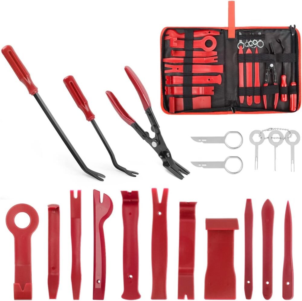 19Pcs Trim Removal Tool Set Panel Fastener Clips Removal Automotive Plastic Upholstery Pliers Removal Install Removal Car Tool with Storage Bag for Trim Panel Audio Clip Pliers Terminal