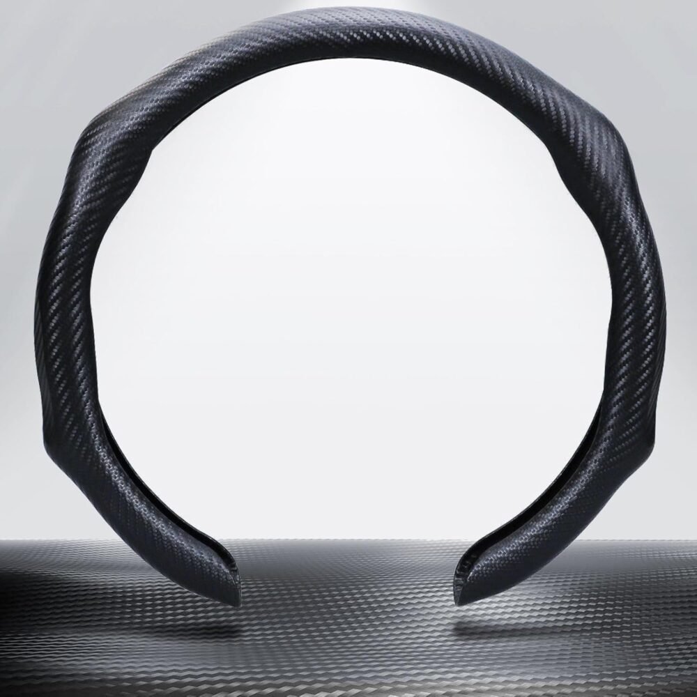 Car Steering Wheel Cover, Carbon Fiber Steering Wheel Protector 5D Sport Non-Slip, Comfortable & Breathable Car Interior Decoration, Universal Fit 14.5"-15" Steering Wheel