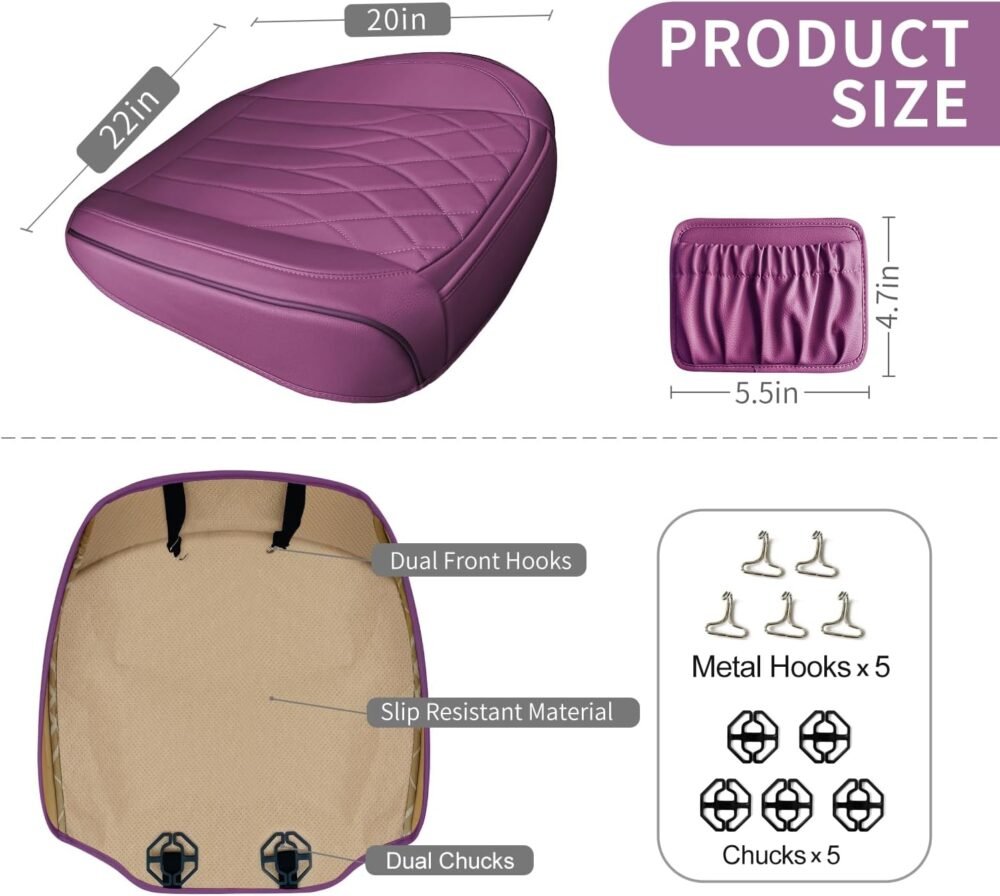 2 Pack Leather Front Car Seat Cover Bottom Car Seat, Universal Anti-Slip Driver Car Seat Protectors with Storage Pocket, Waterproof Bottom Auto Seat Cushion Pad Mat for Most Vehicles(Purple) - Image 2