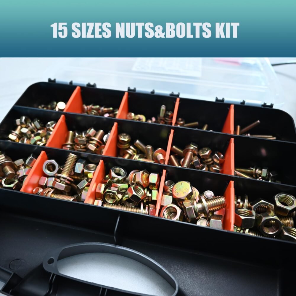 705 pcs Metric Bolt and Nut Set - M6/M8/M10/M12 Grade 8 Heavy Duty Hexagon Bolts and Nuts Assortment Kit with Yellow Zinc Plated Coating,includs 15 Common Sizes - Image 2