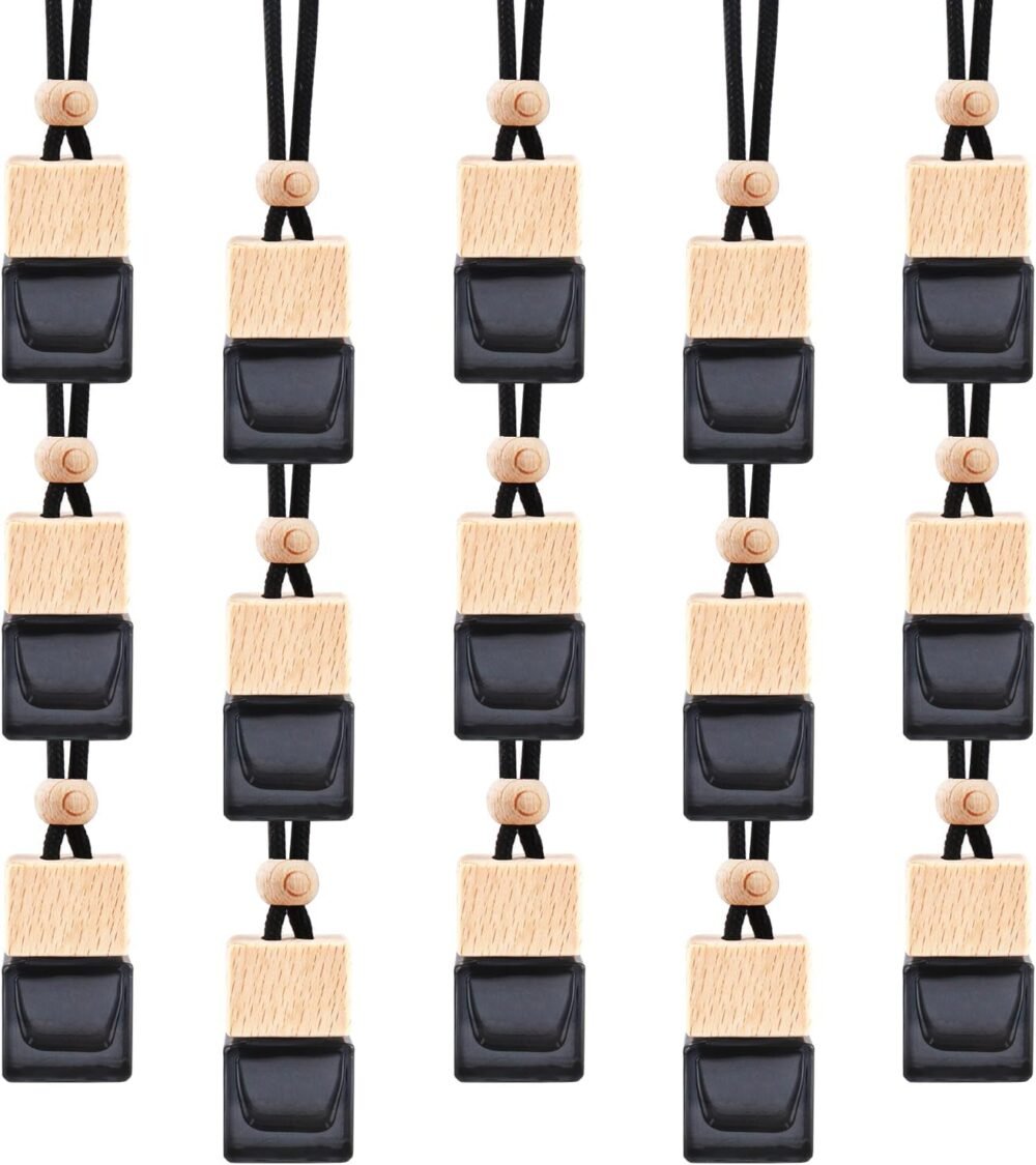 15 Pcs Hanging Car Air Freshener Bottle Empty Car Essential Oil Diffuser Bottles Pendant Black Glass Perfume Bottles Aromatherapy Fragrance Bottle Auto Ornaments Decor