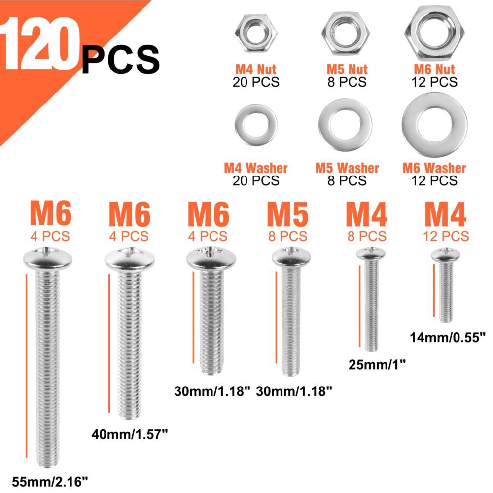 Bolts, Nuts, and Washer Assortment Kit - 120 pcs Nuts and Bolts Assortment Kit, Nut Bolt and Washer Assortment, Bolt and Nut Assortment (Silver, 120) - Image 2