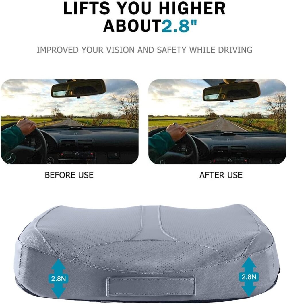 Leather Car Memory Foam Heightening Seat Cushion for Short People Driving,Hip(Coccyx/Tailbone) and Lower Back Pain Relief Butt Pillows,for Truck,SUV,Office Chair,Wheelchair,etc. (Gray - Image 2