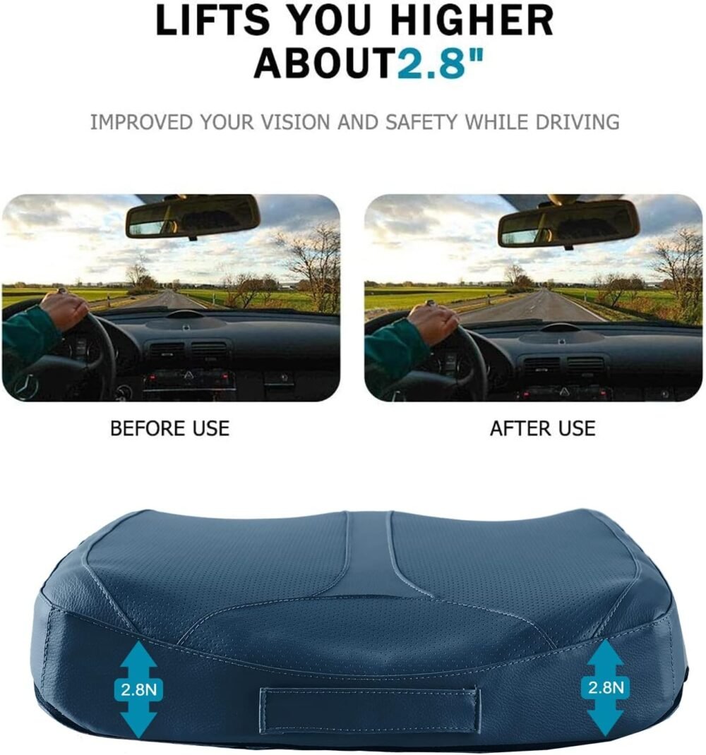Leather Car Memory Foam Heightening Seat Cushion for Short People Driving,Hip(Coccyx/Tailbone) and Lower Back Pain Relief Butt Pillows,for Truck,SUV,Office Chair,Wheelchair,etc. (Blue - Image 2