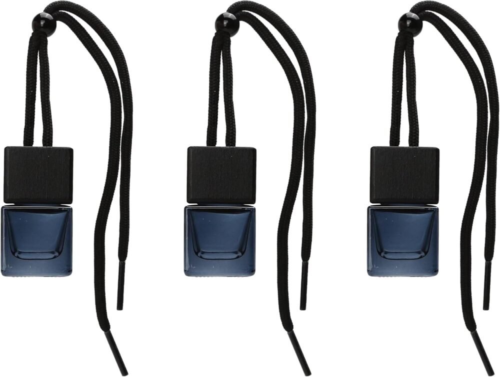 3pcs Hanging Car Air Freshener - Empty Black Diffuser Bottles for Essential Oils, Glass Perfume, Aromatherapy Ornament Cube for Auto, Home, Office Decoration, Pendant