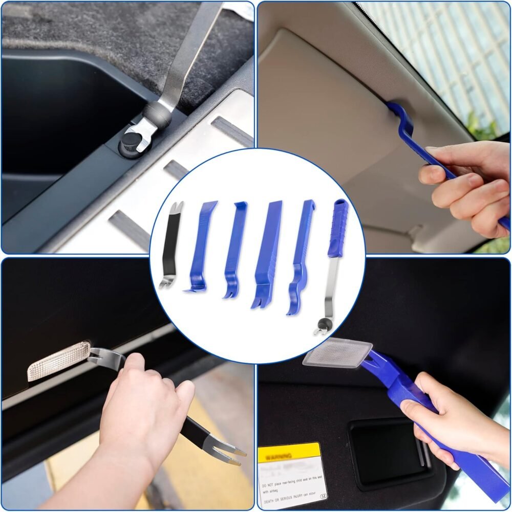 Auto Trim Removal Tool Kit, Clip Fastener Remover Pry Tools Set,100 Pcs Bumper Retainer Clips Car Plastic Rivets Fasteners Push Retainer Kit with 6 Pcs Storage Removal Tool, Blue - Image 2