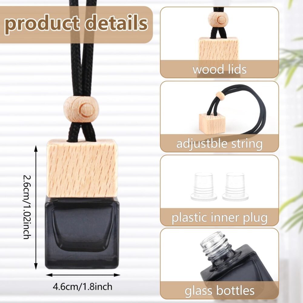 15 Pcs Hanging Car Air Freshener Bottle Empty Car Essential Oil Diffuser Bottles Pendant Black Glass Perfume Bottles Aromatherapy Fragrance Bottle Auto Ornaments Decor - Image 2