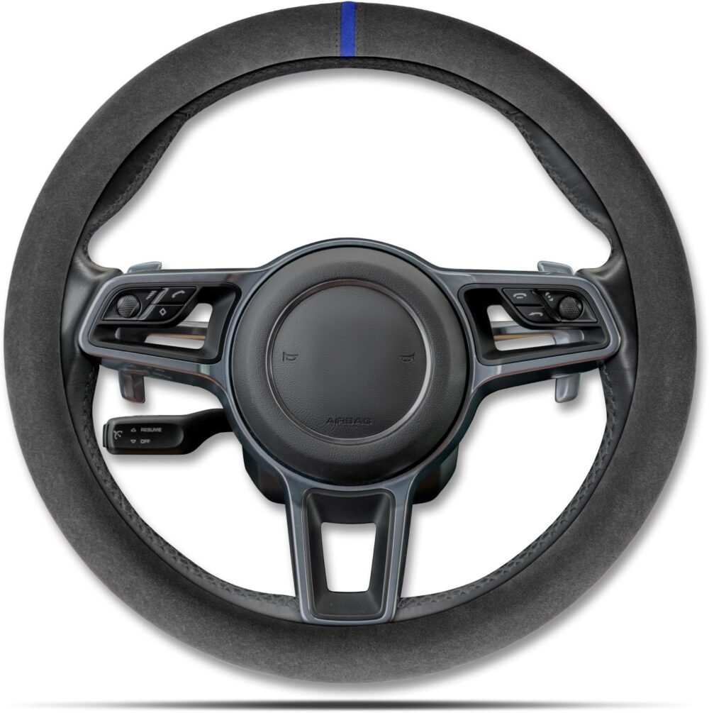 Car Steering Wheel Cover, Anti-Slip, Comfortable Grip, Breathable, Durable, Full Surround, Universal Fit Car Interior - Black (Blue Mark) - Regular Style