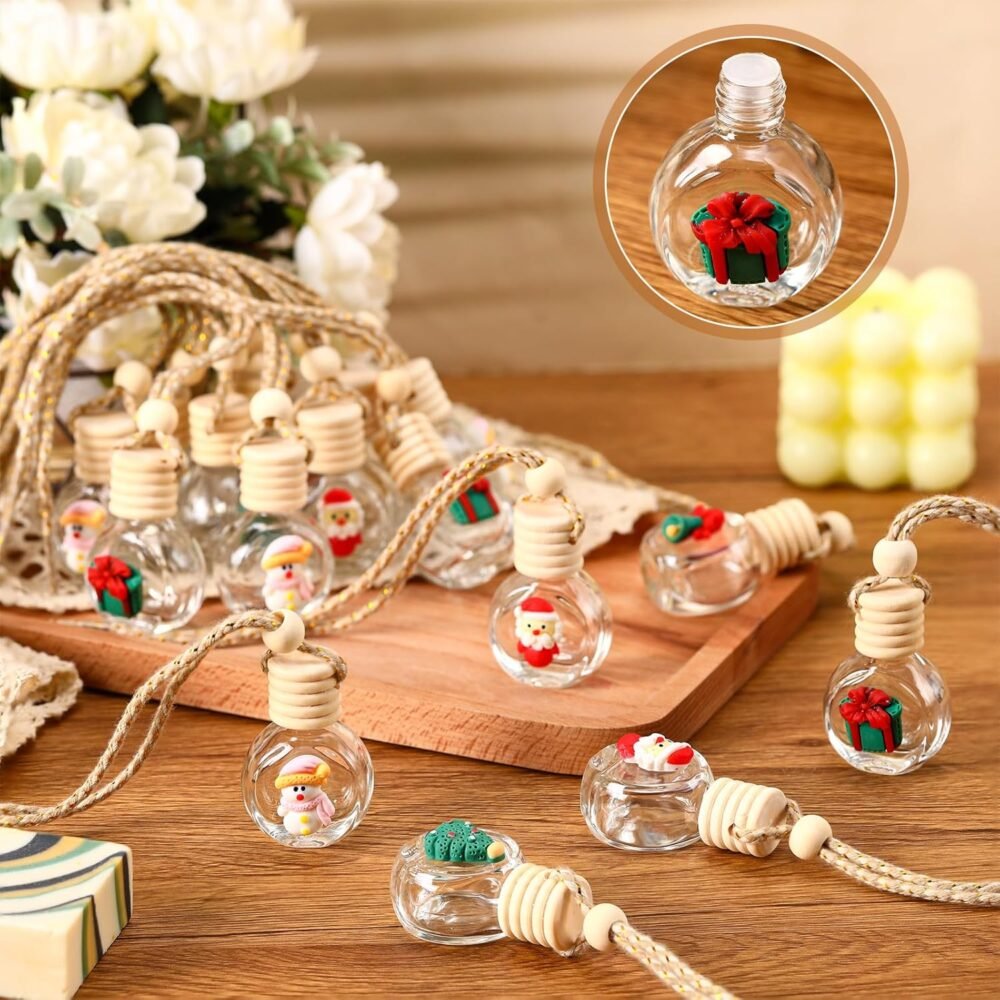 50 Pcs Hanging Car Air Freshener Car Diffuser Bottles Christmas Empty Glass Perfume Bottle Freshener Clear Diffuser Bottle Pendant for Essential Oil Fragrance Aromatherapy Bottles Ornament - Image 2