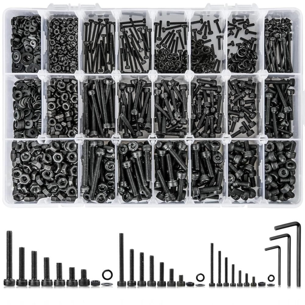 1710Pcs Metric Bolt Assortment M2 M3 M4, 21 Sizes 4MM to 30MM Upgraded Zinc Plated Hex Socket Head Cap Machine Screws, 12.9 Alloy Steel Bolts and Nuts Kit Screws Nuts and Washers