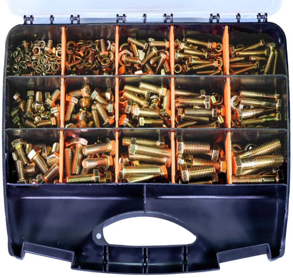 705 pcs Metric Bolt and Nut Set - M6/M8/M10/M12 Grade 8 Heavy Duty Hexagon Bolts and Nuts Assortment Kit with Yellow Zinc Plated Coating,includs 15 Common Sizes